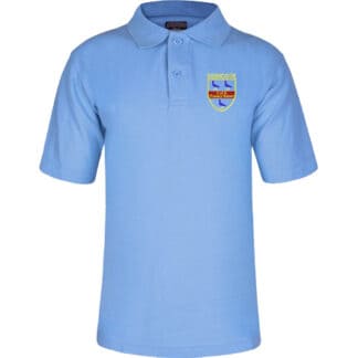 Sky blue polo top embroidered with logo for Codicote primary school